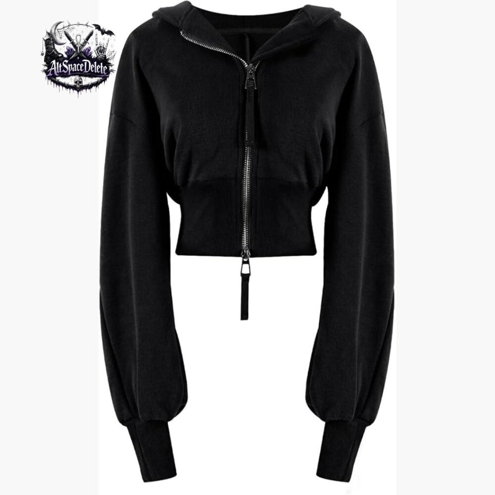 Cropped Zip Up Hoodie Long Sleeve Slim Fit Lightweight Workout Sweatshirt